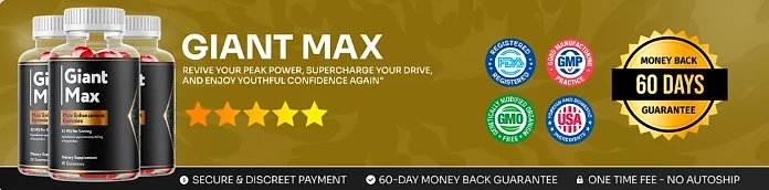 Giant Max: FDA-registered, GMP, GMO-free and USA badges with a 60-day money-back guarantee