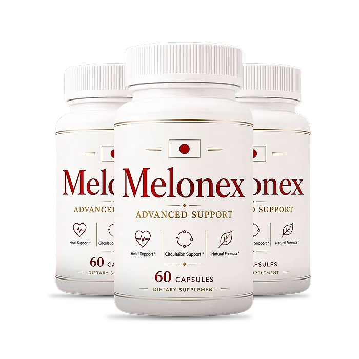 Three bottles of Melonex, an amino acid supplement with L-citrulline and L-arginine for circulation support